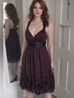 Speechless Formal Y2K Dark Whimsigoth Plum Halter Dress with Tie Back Bow. M